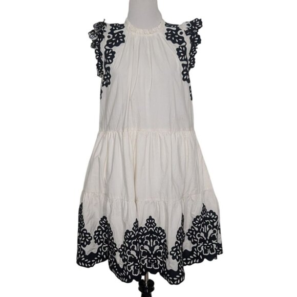 SEA New York Laila Embroidered Mini Dress Womens Size Medium White Cotton - Picture 1 of 16